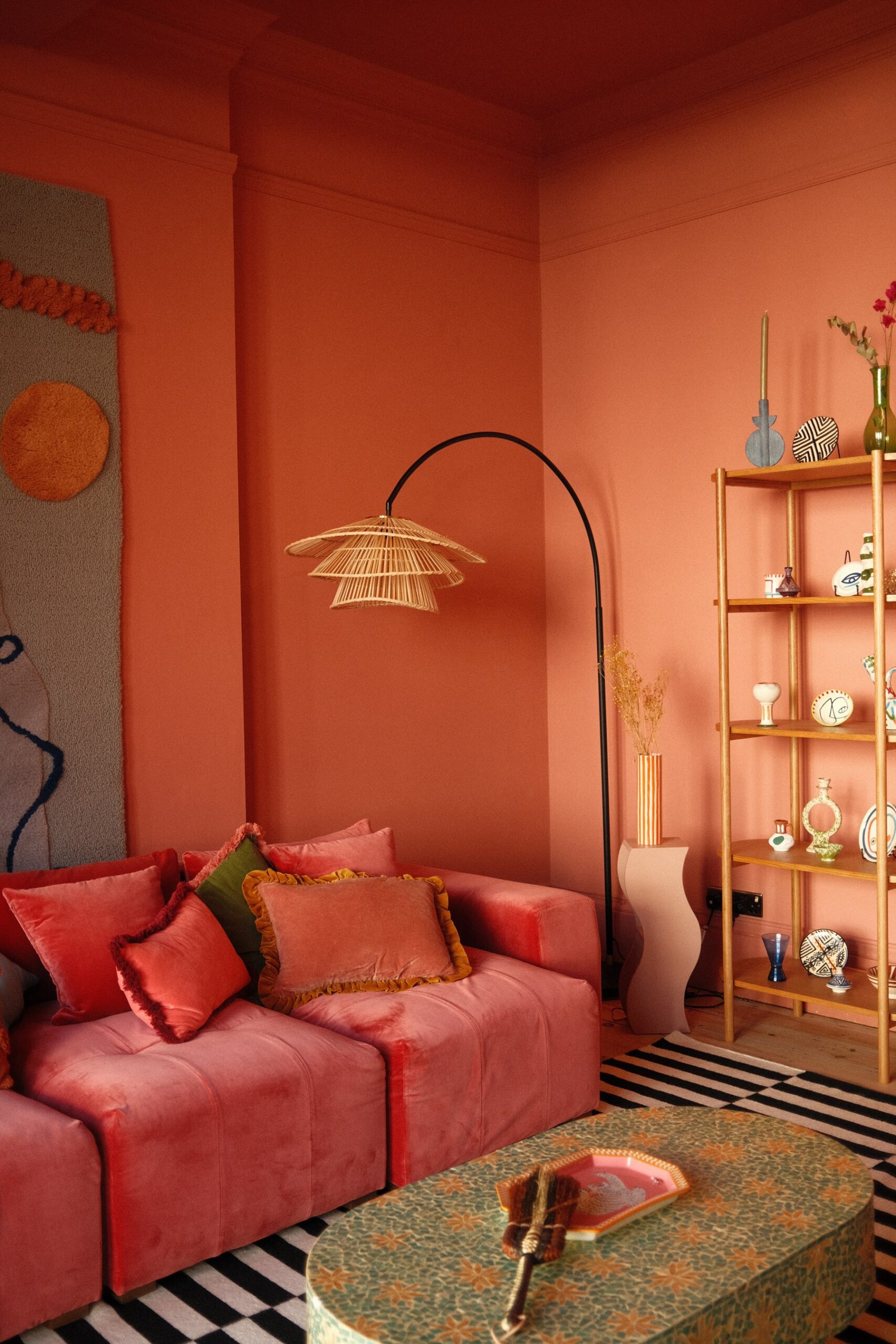 Bright orange monochrome living room