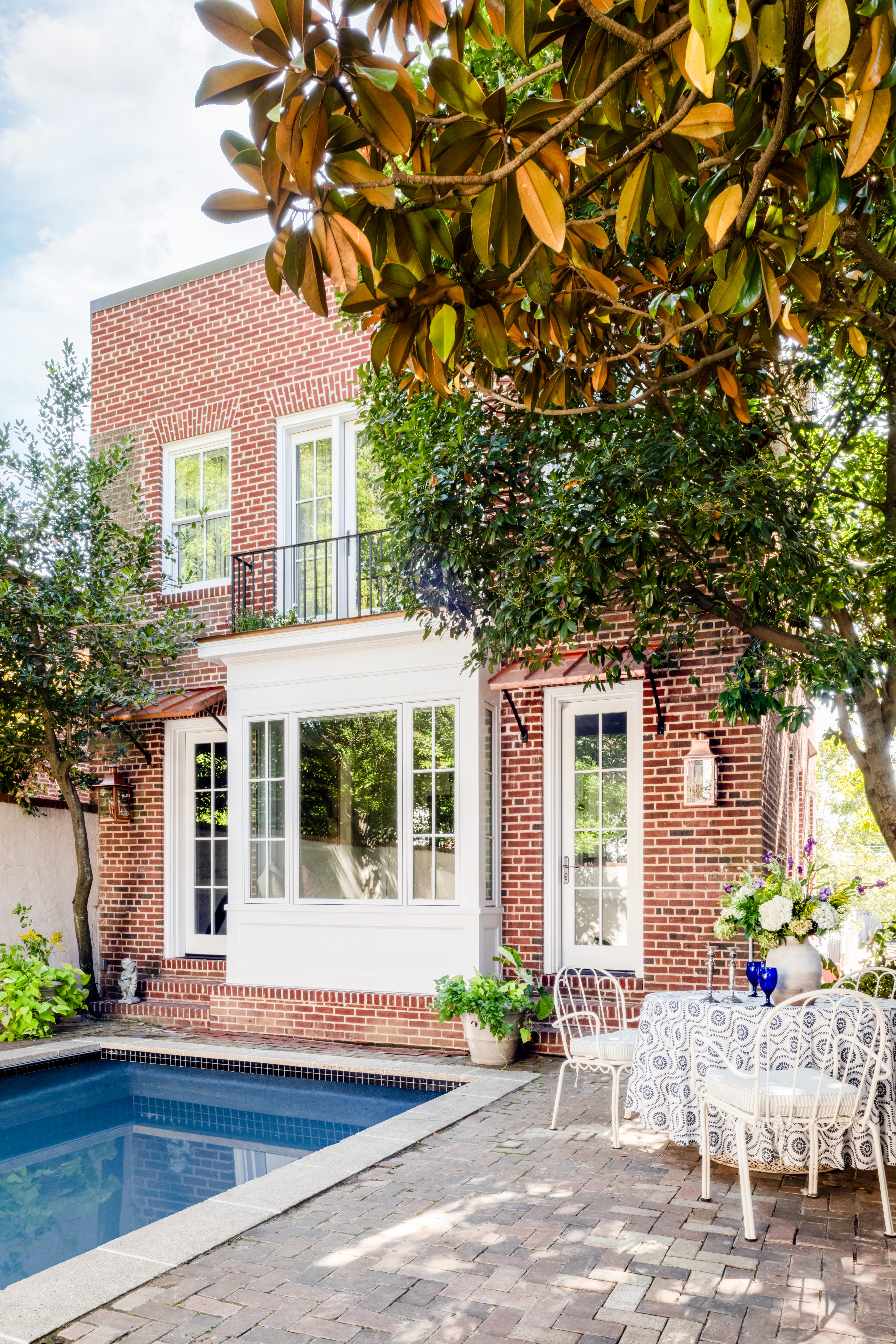 Exterior brick pool house design