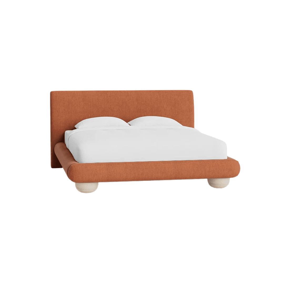 Peach colored platform bed