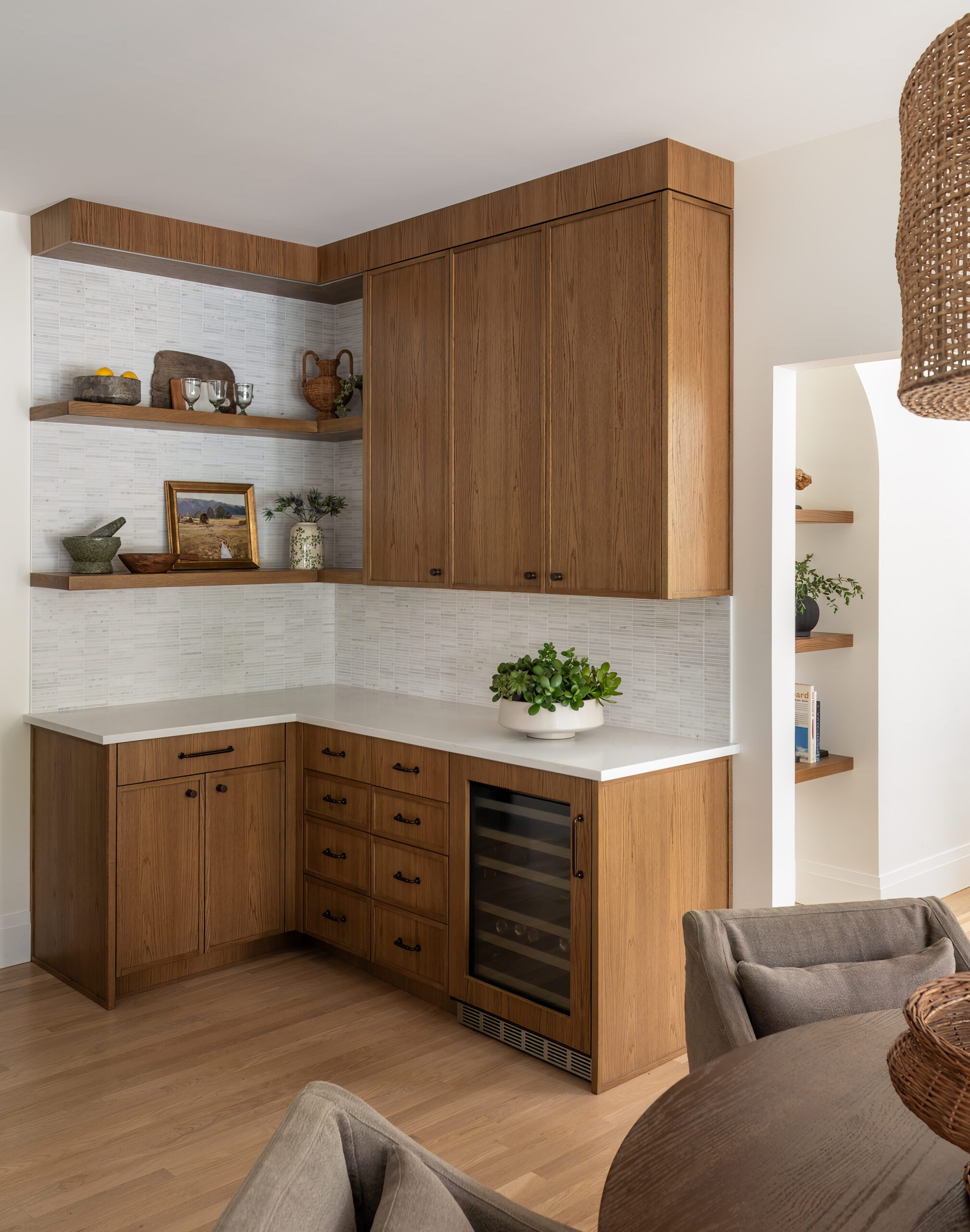 Built-in bar oak cabinets