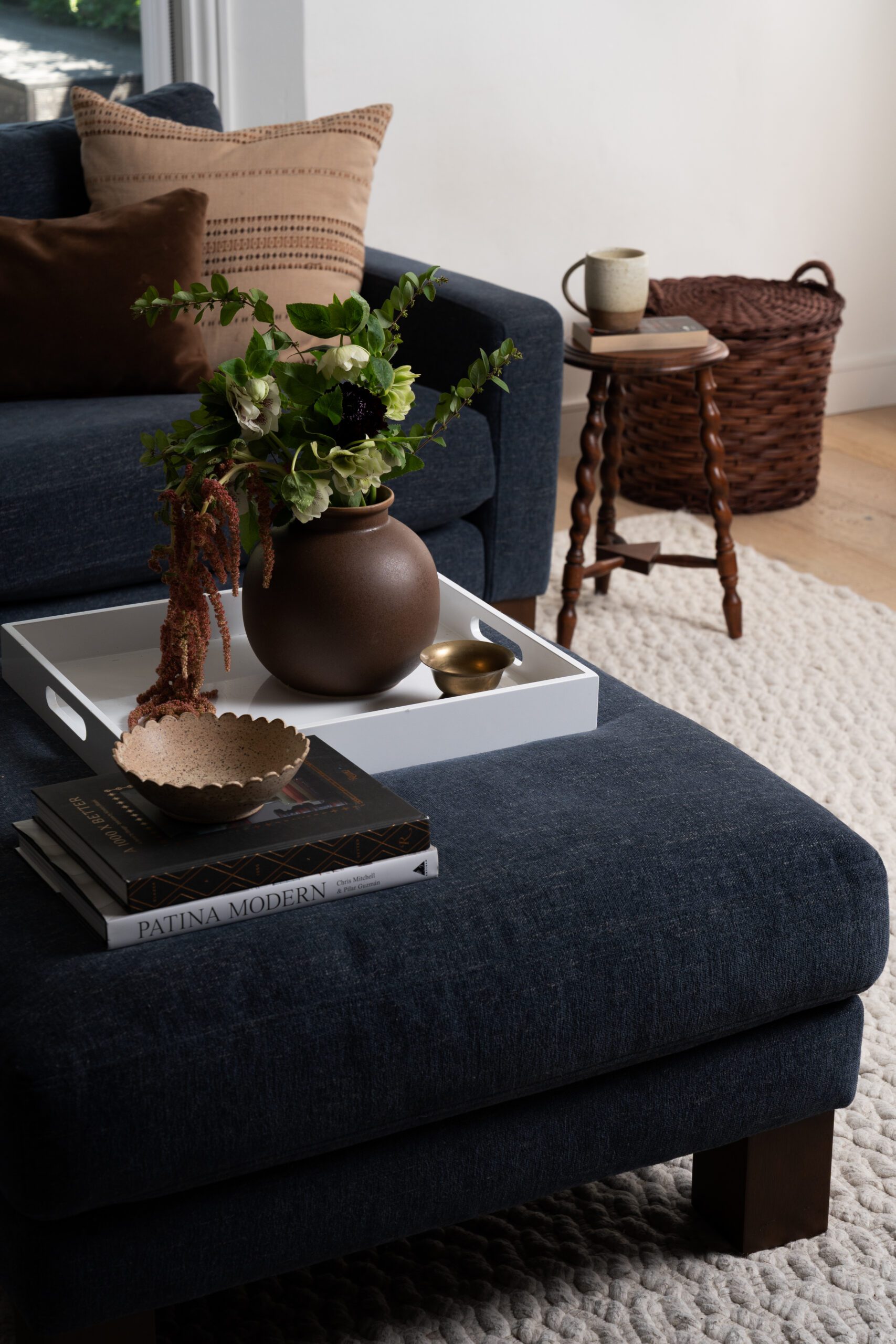 Living room navy blue sofa