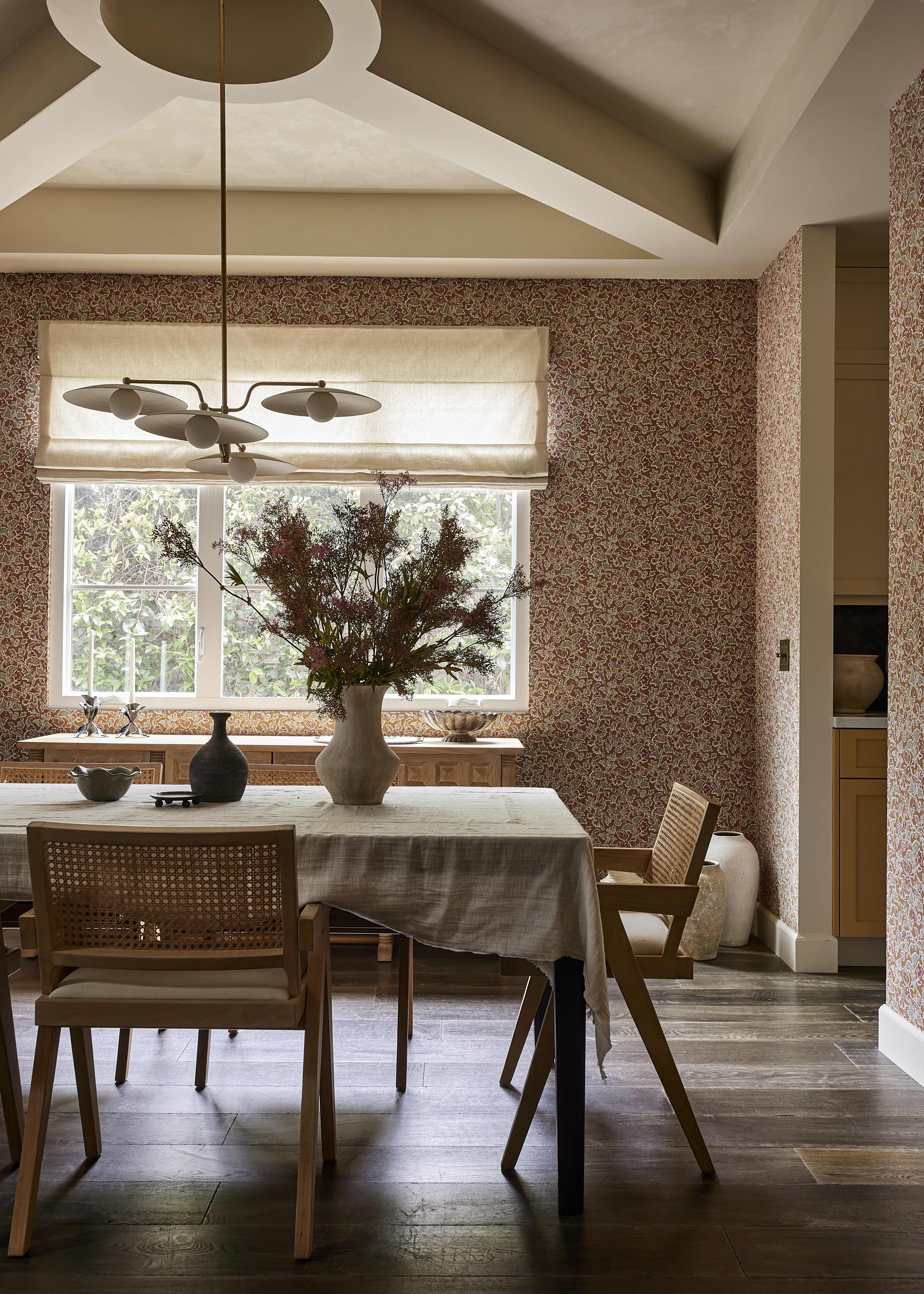 Dining room wallpapered walls