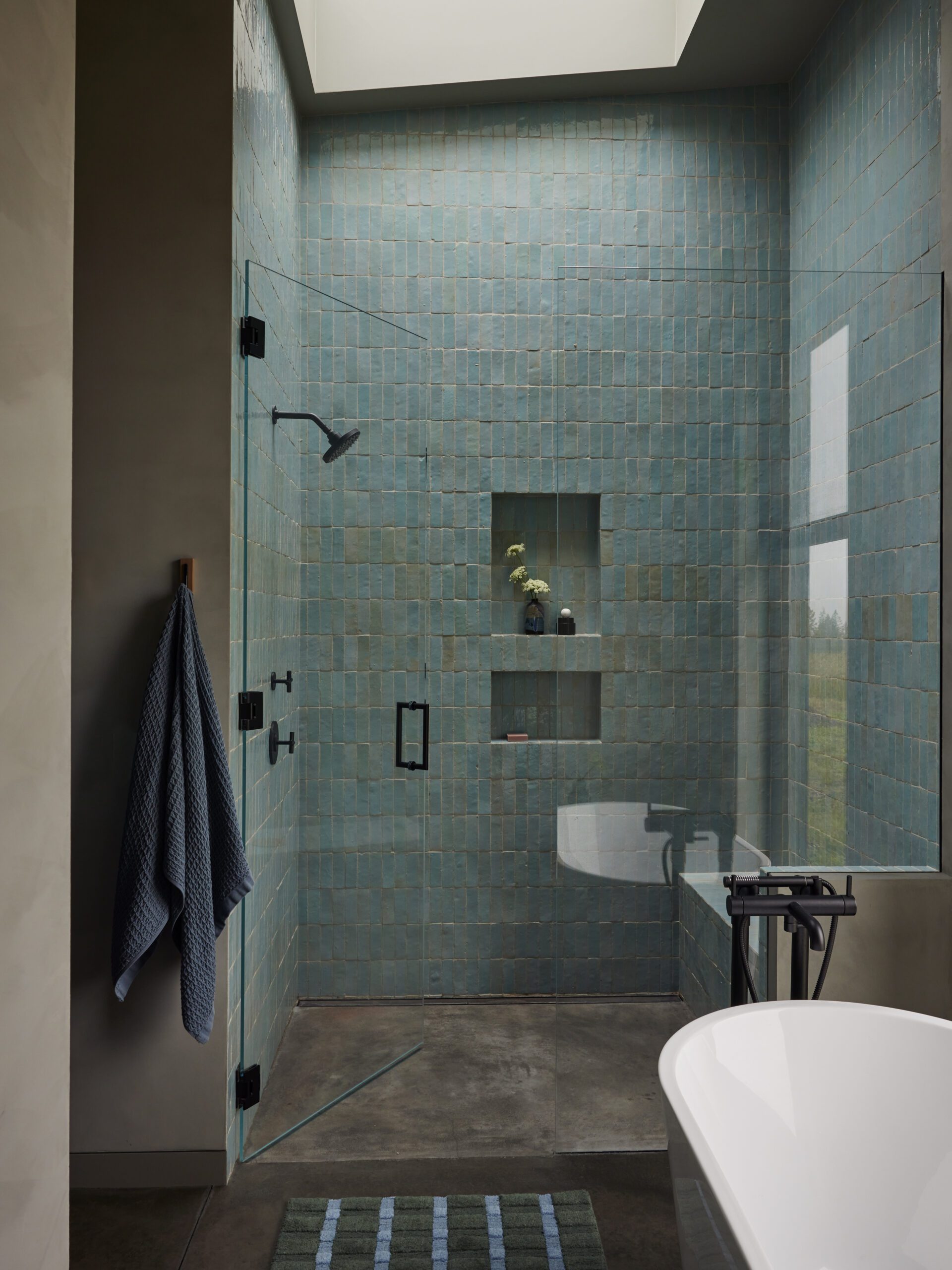 Blue bathroom inspiration zellige tile
