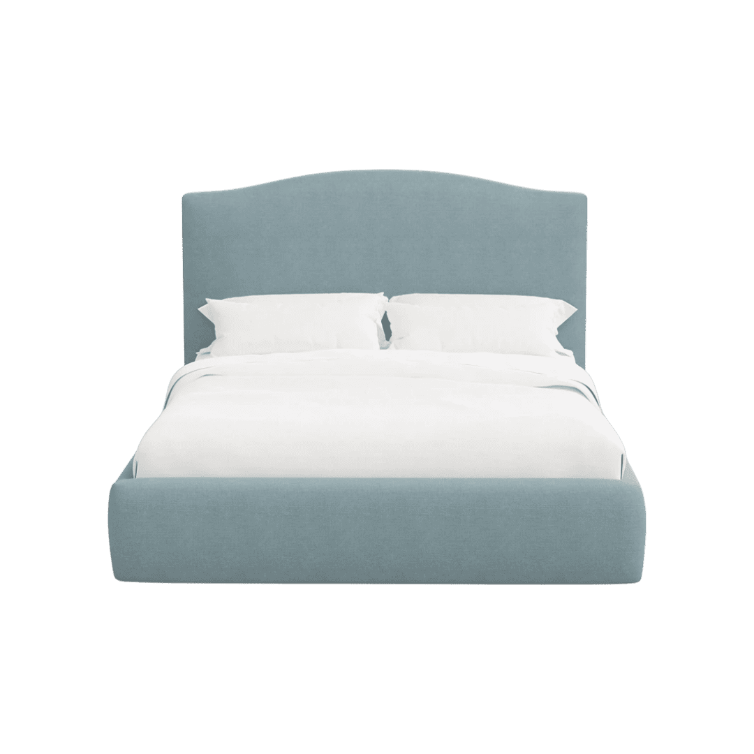 blue upholstered bed