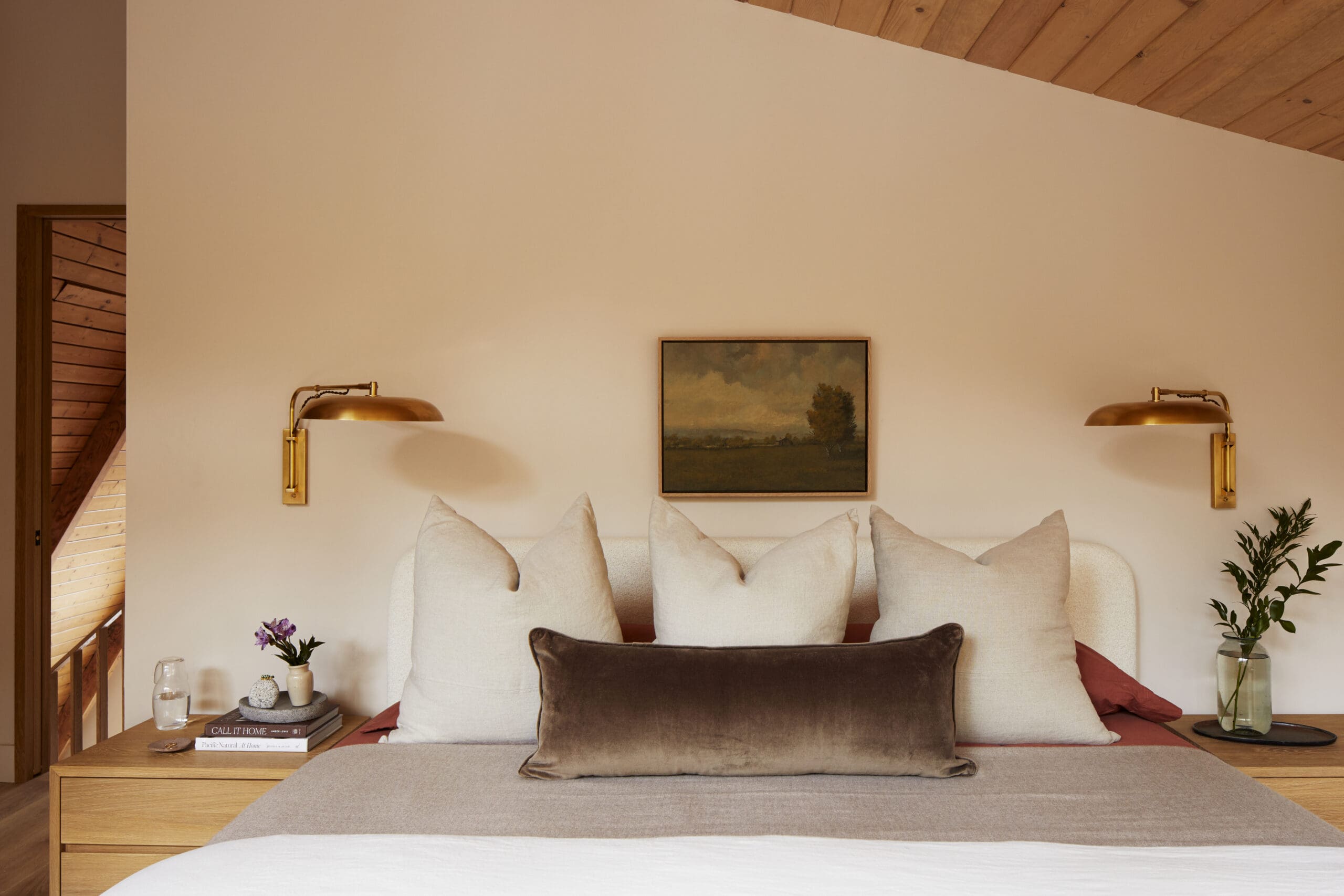 Bedroom with white upholstered bed
