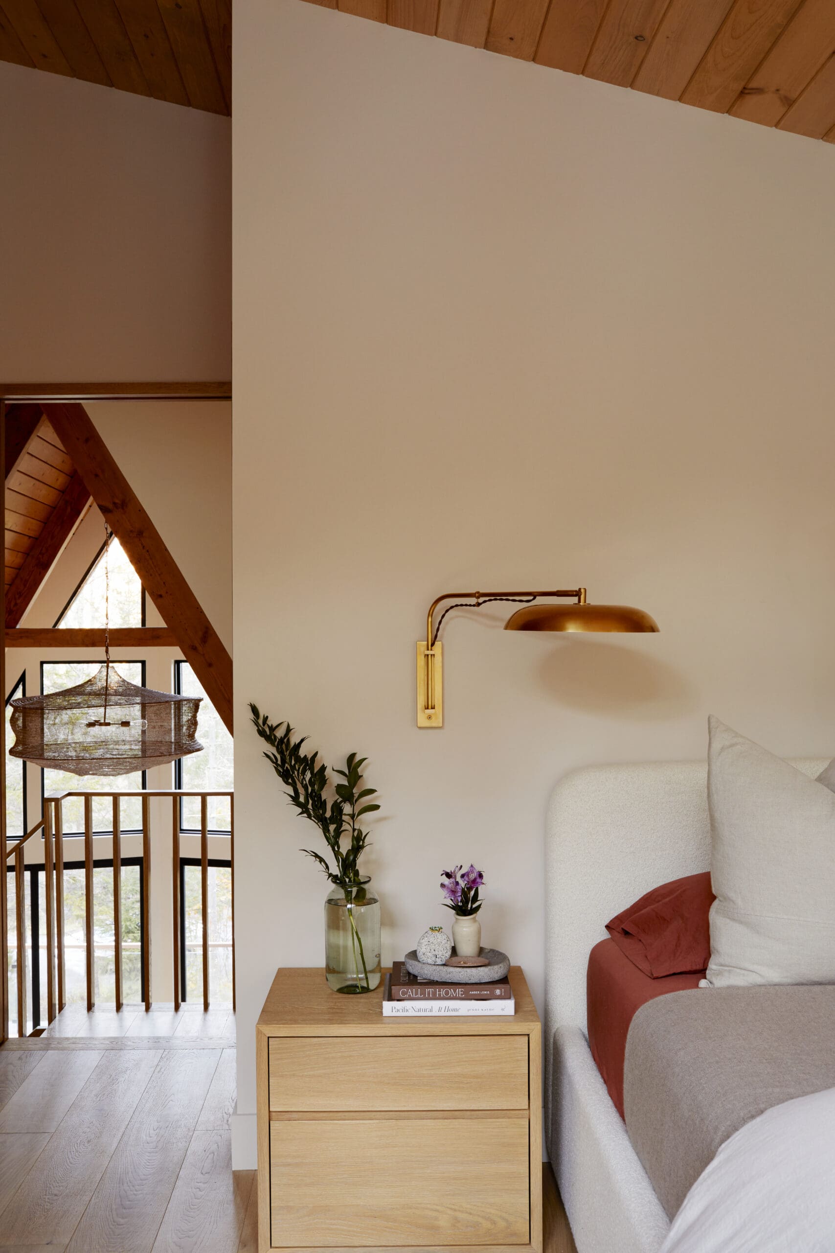 Bedroom with white upholstered bed