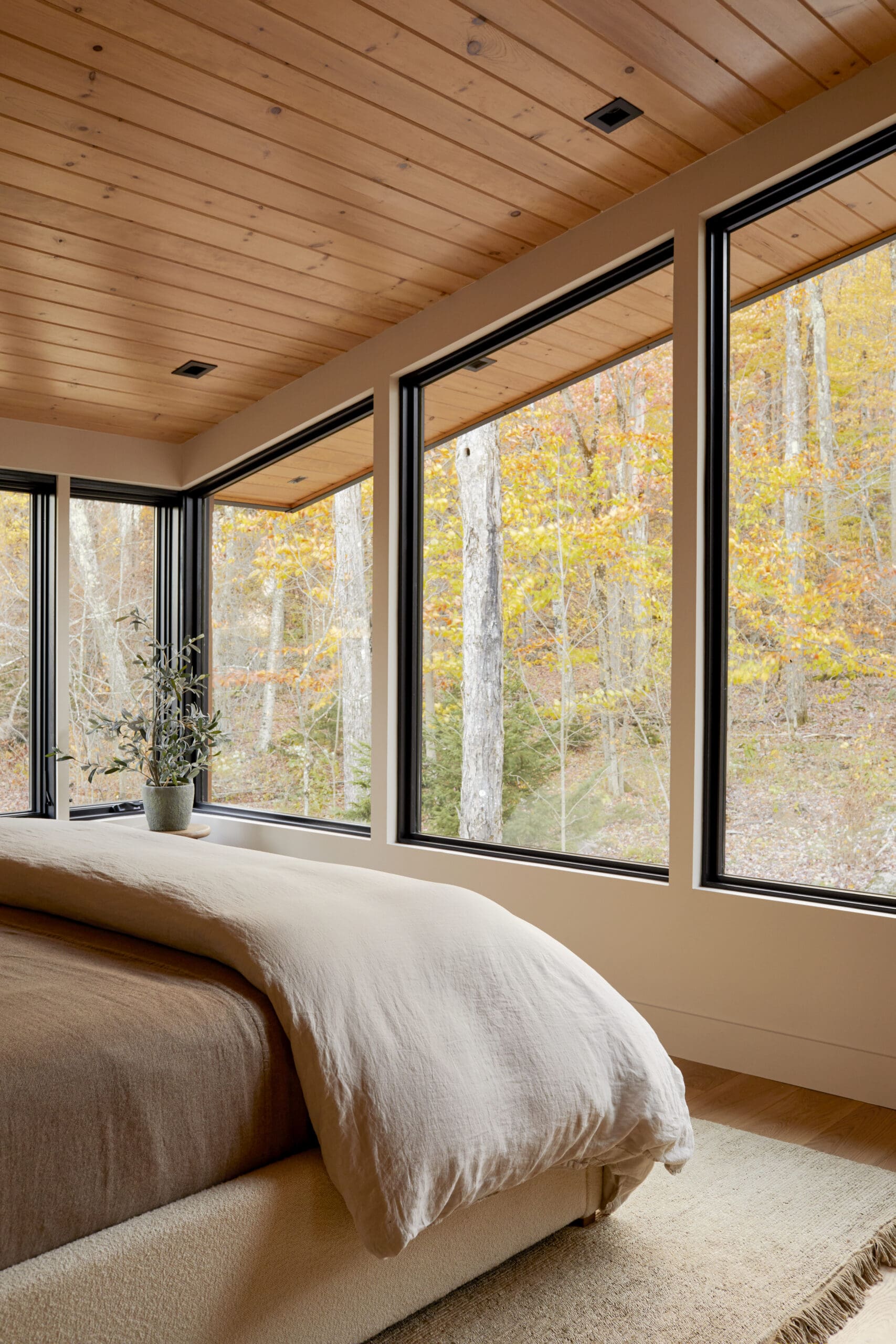 A-frame cabin with large windows