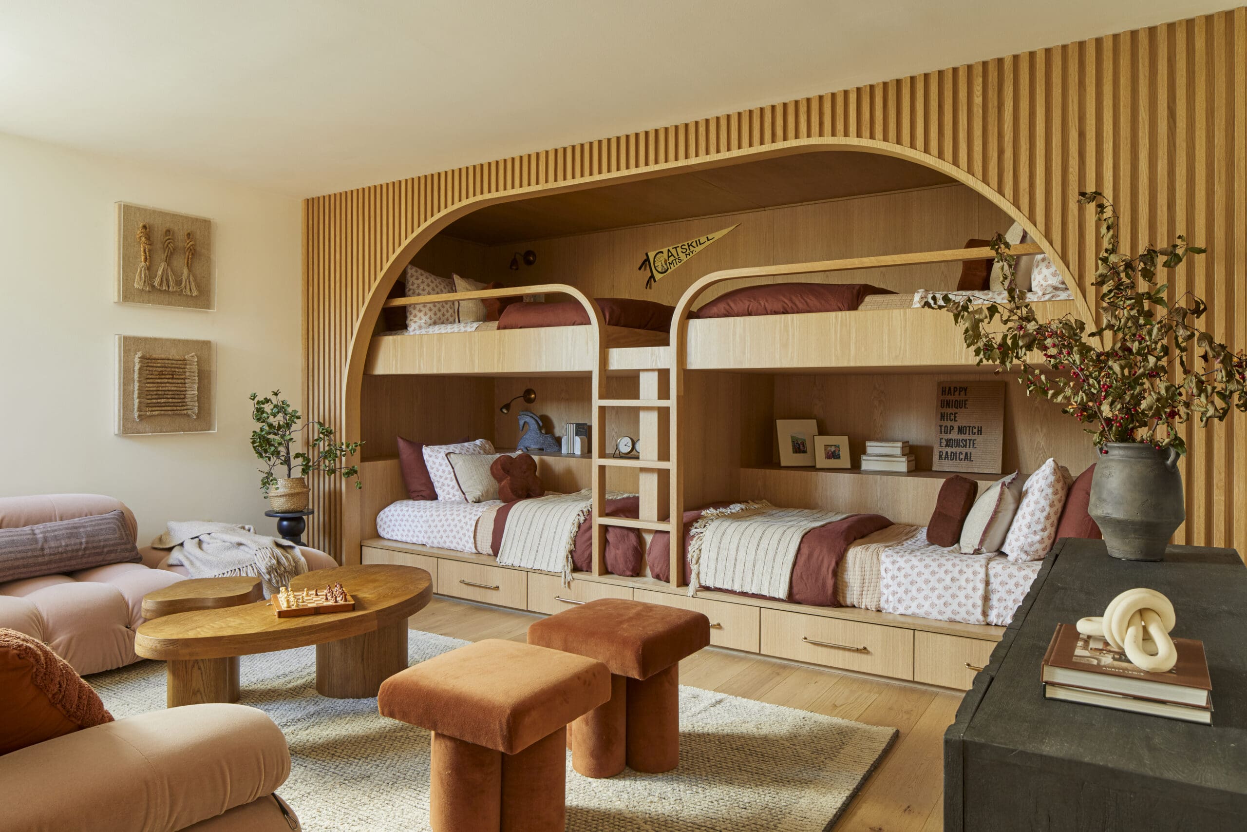 Wooden bunk bed room