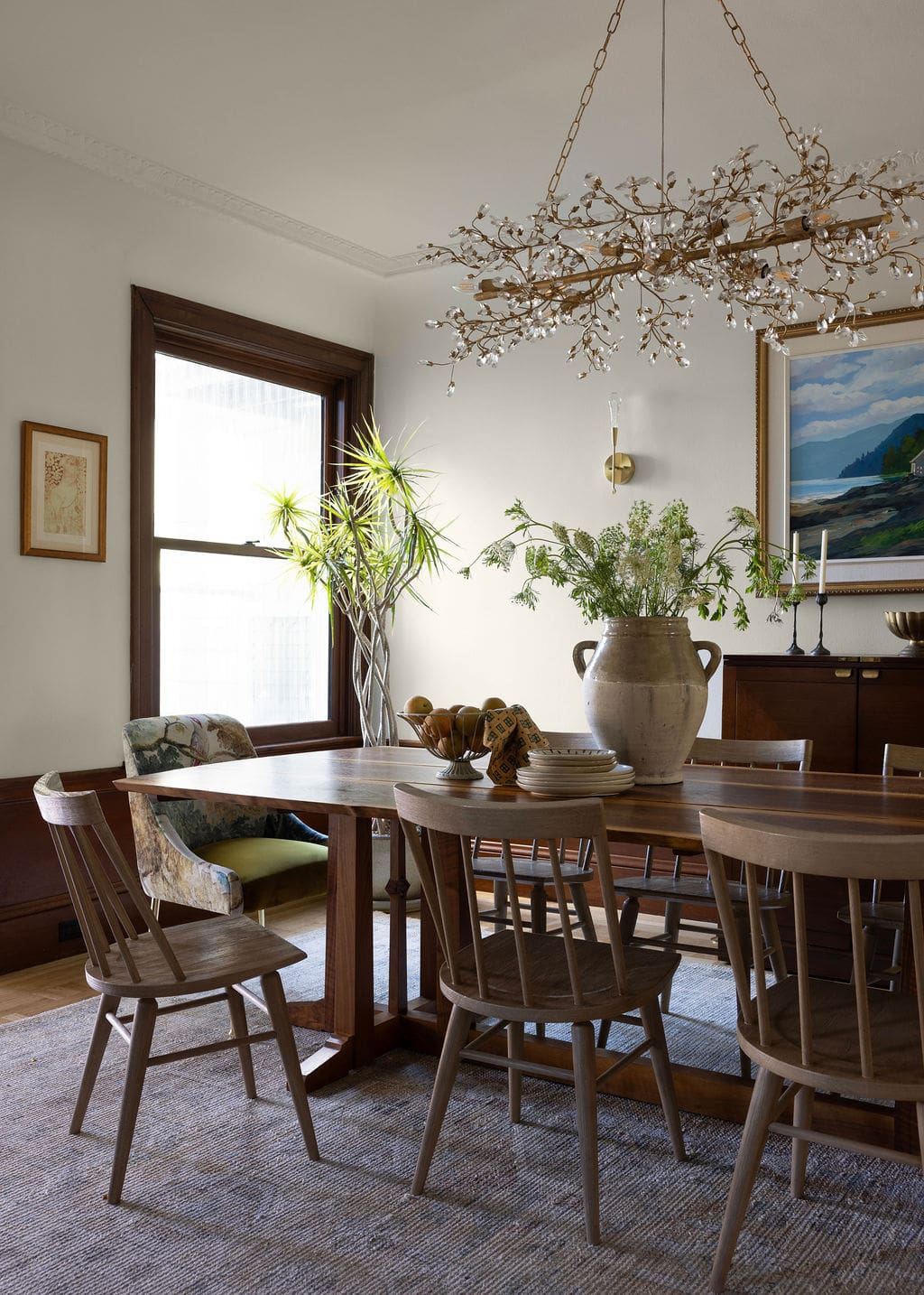 Dining room wood table with wood chairs