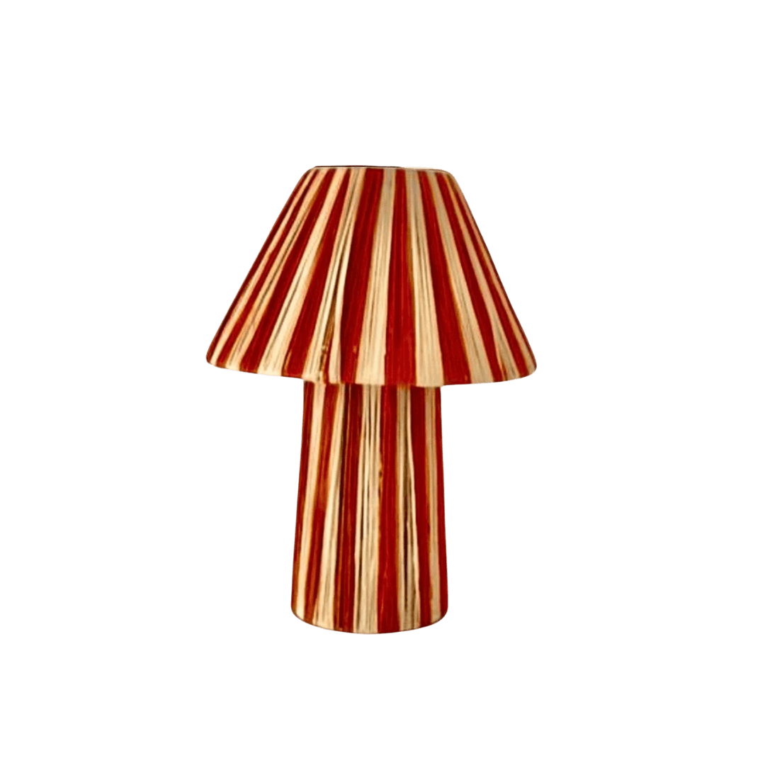 Red striped raffia lamp