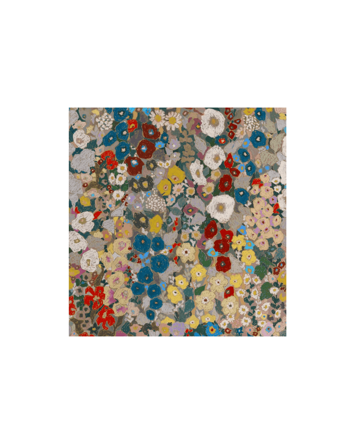 Dense mosaic of small, brightly colored flowers covering the canvas.