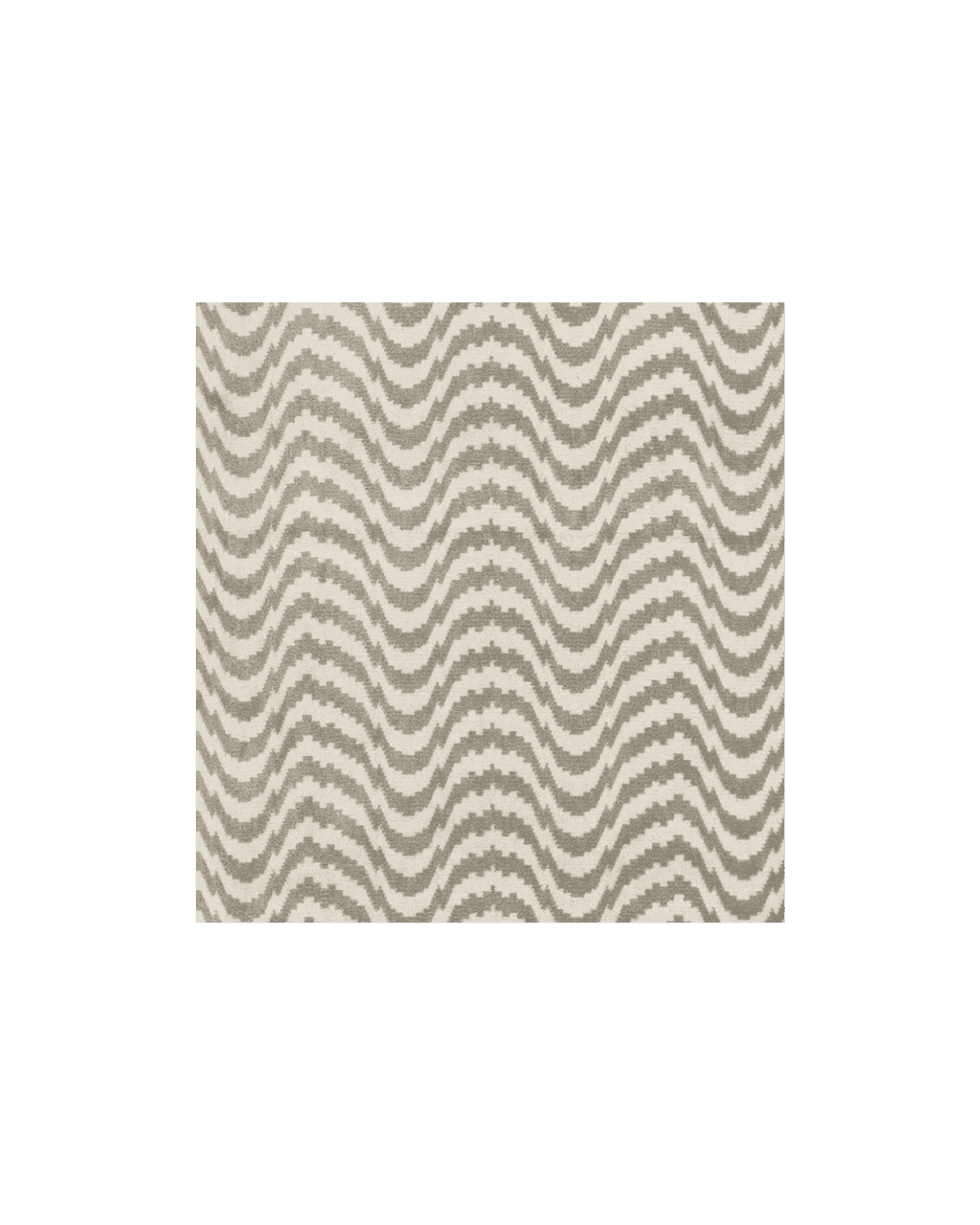 Beige and cream wavy-zigzag patterned rug centered on a green background with a textured surface.