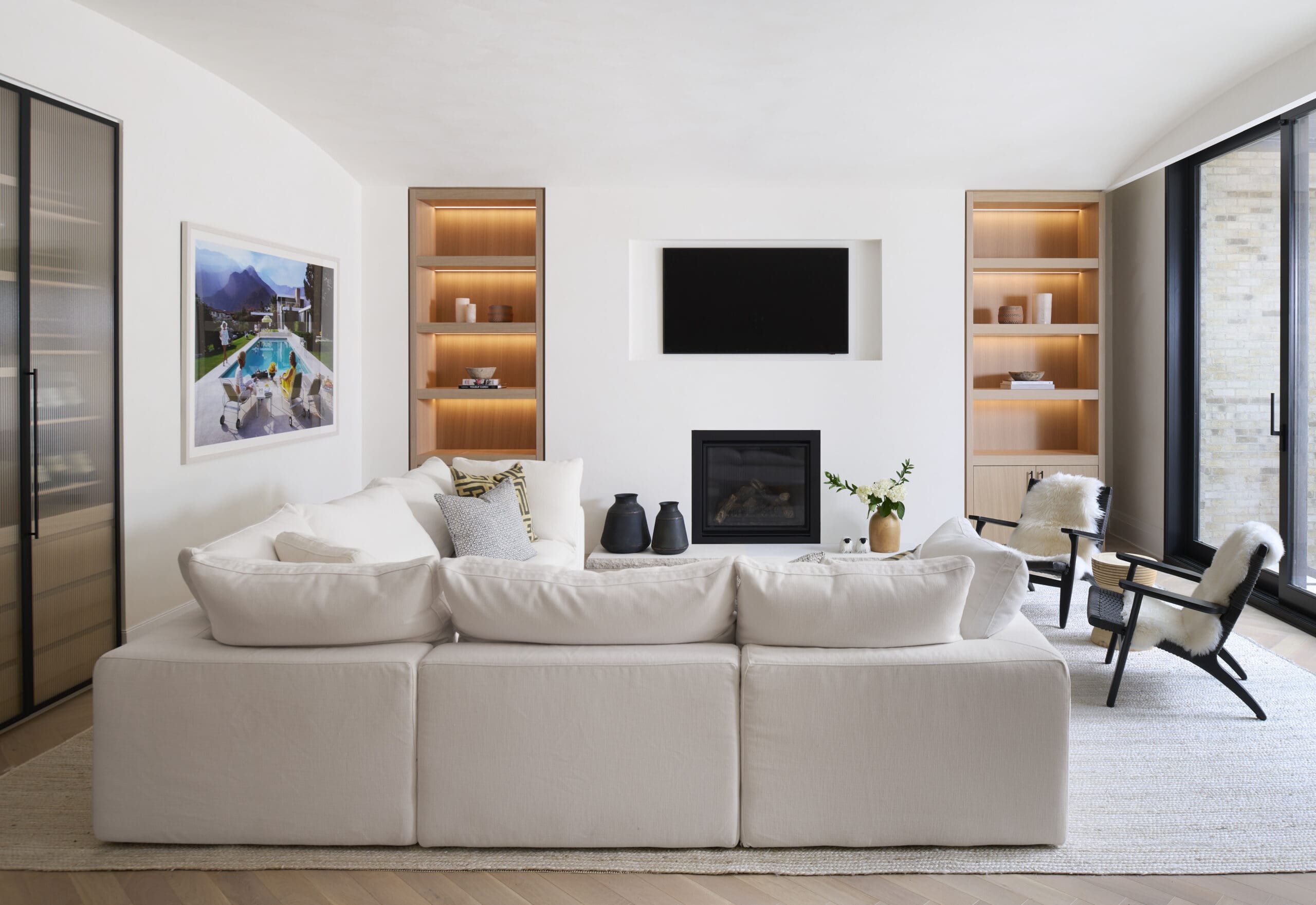 White living room with sectional sofa