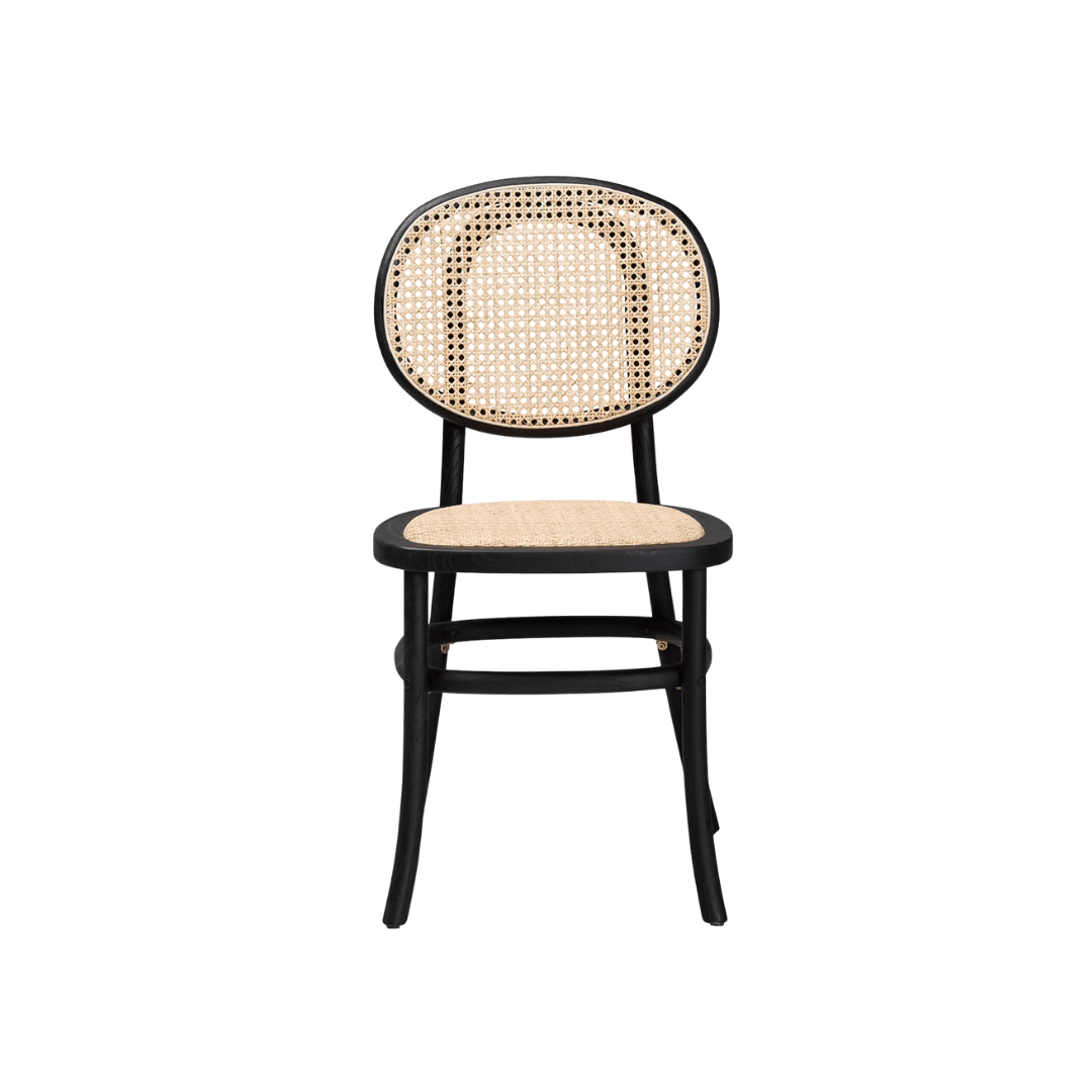Rattan and black dining chair