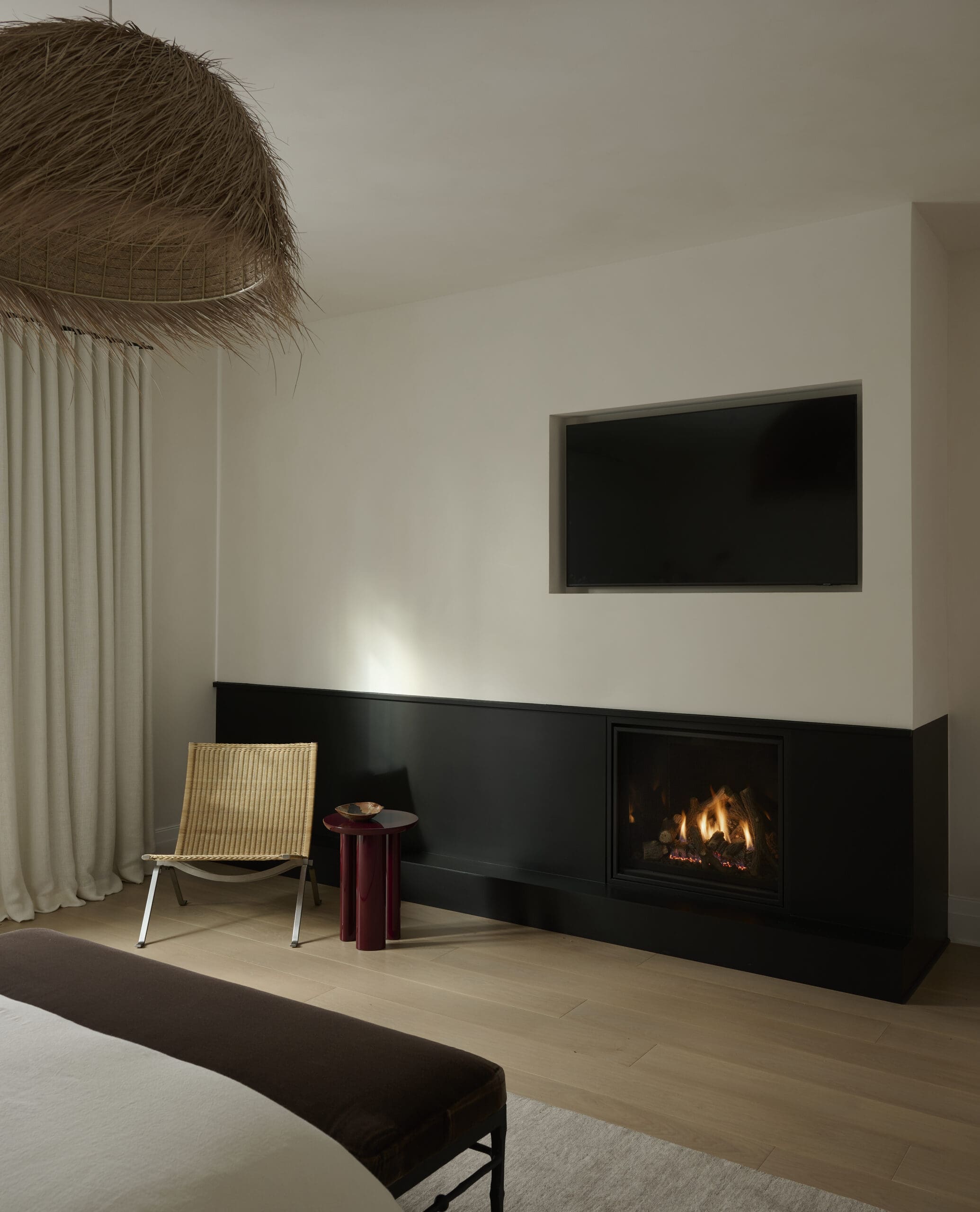 White and black fireplace wall