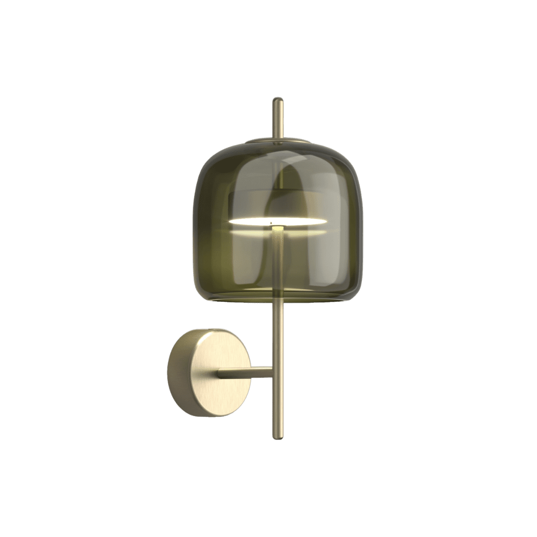 Bronze wall sconce with a rounded translucent glass shade and a vertical stem