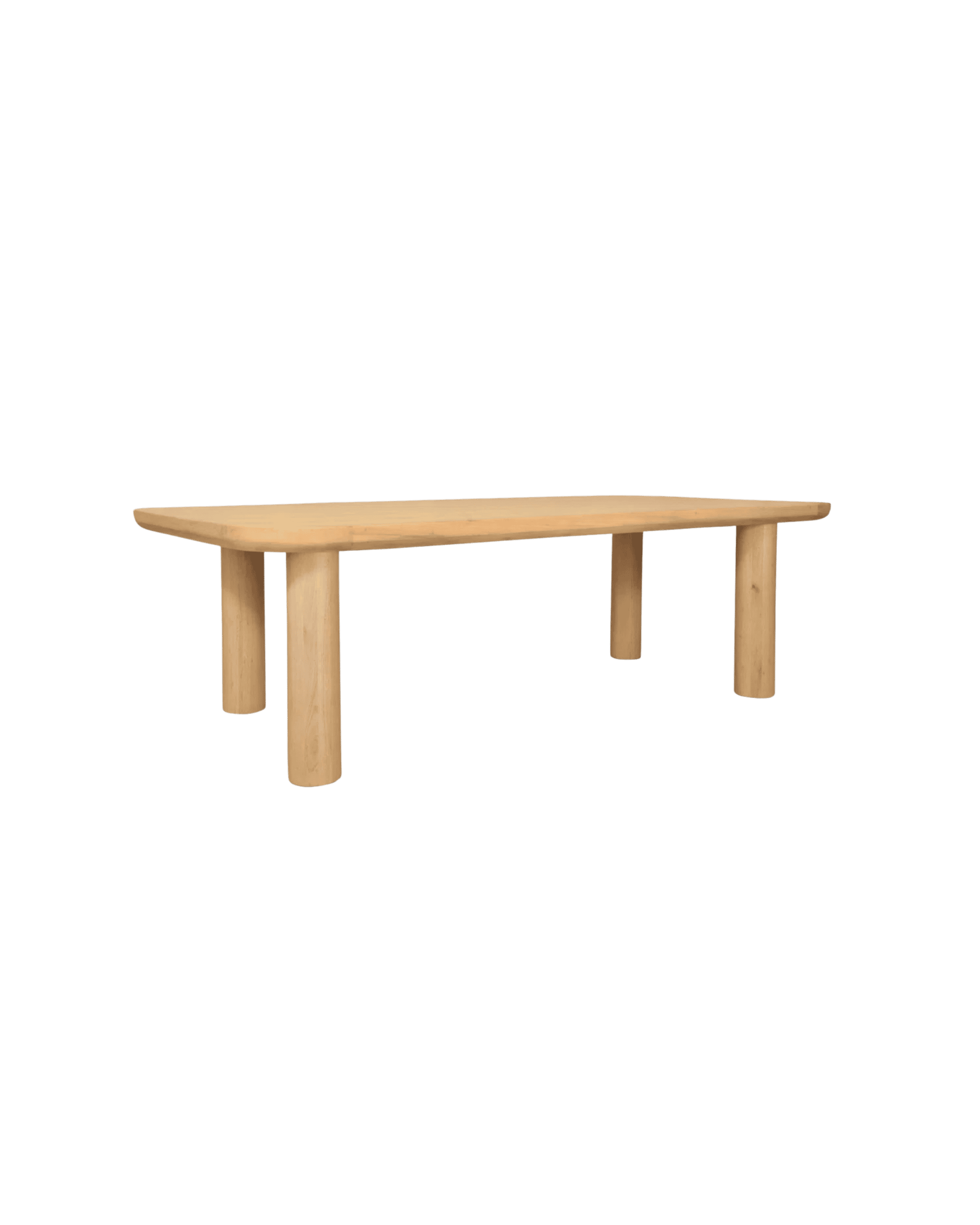 Low-angle view of a light wooden table edge and legs against a black background, with the tabletop extending across the frame.