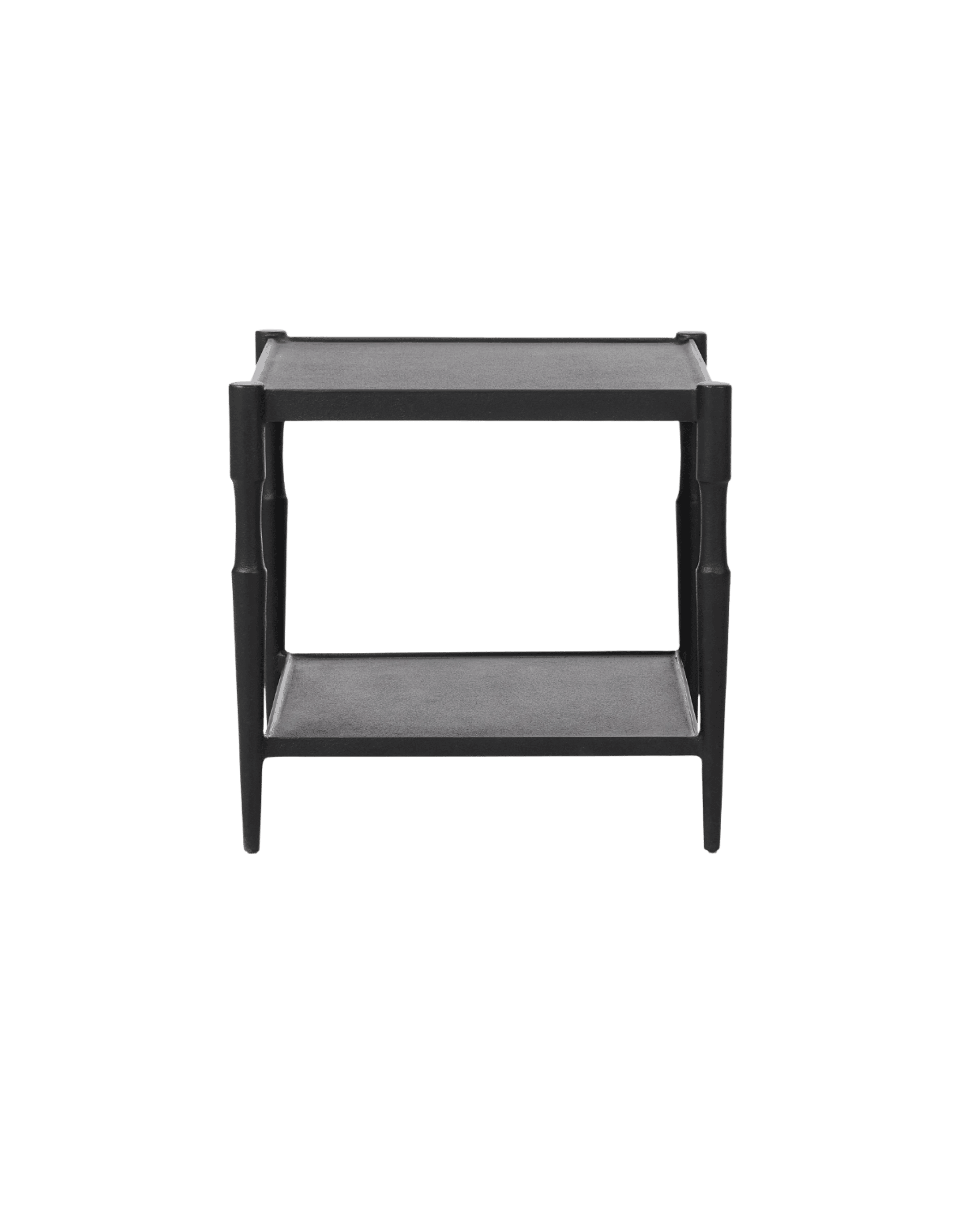 Two-step industrial step stool with gray non-slip steps and black frame, shown against a black background.