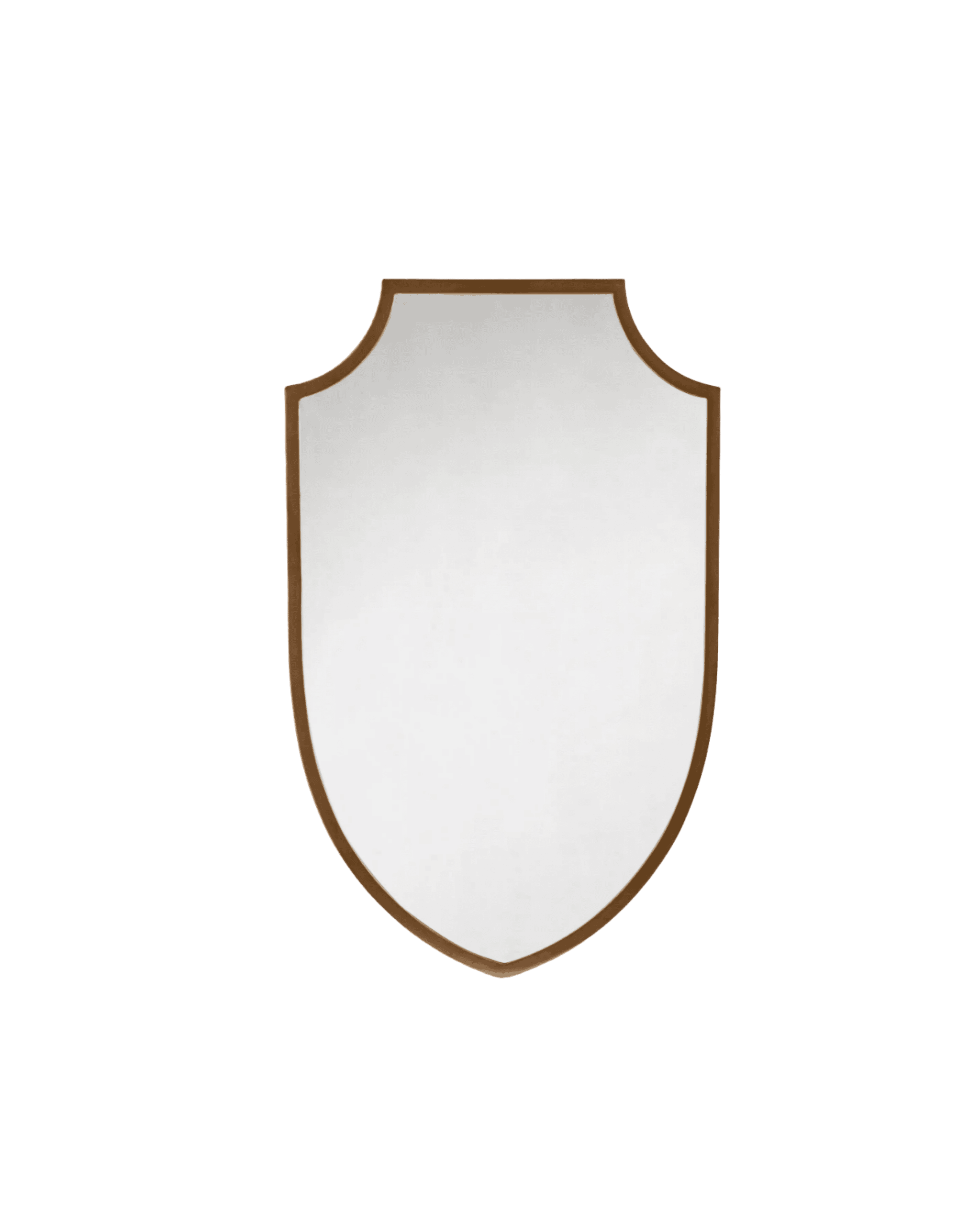 Partial shield badge with white center and brown border against a black background