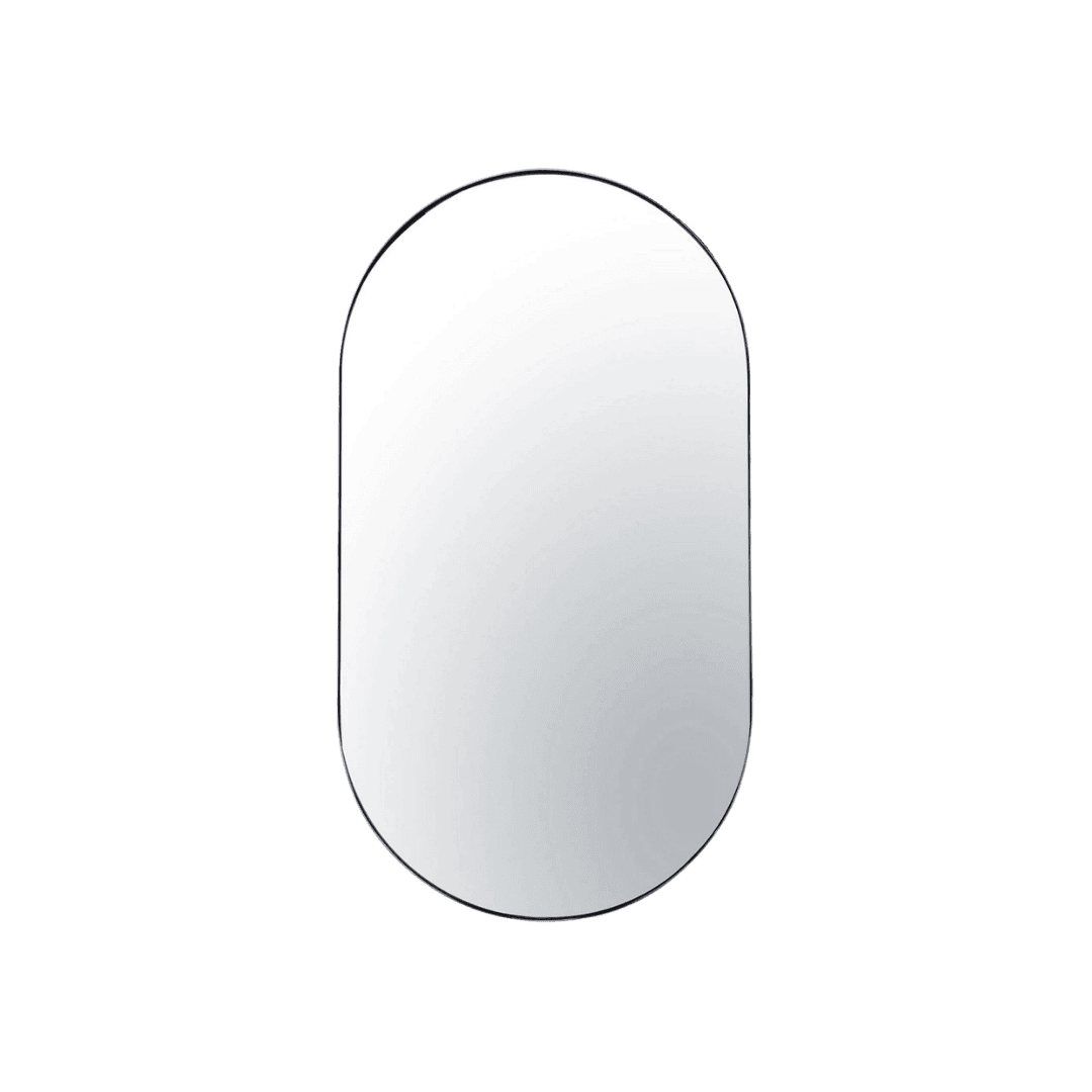 Tall rounded-rectangle mirror with a subtle bevel on a green background