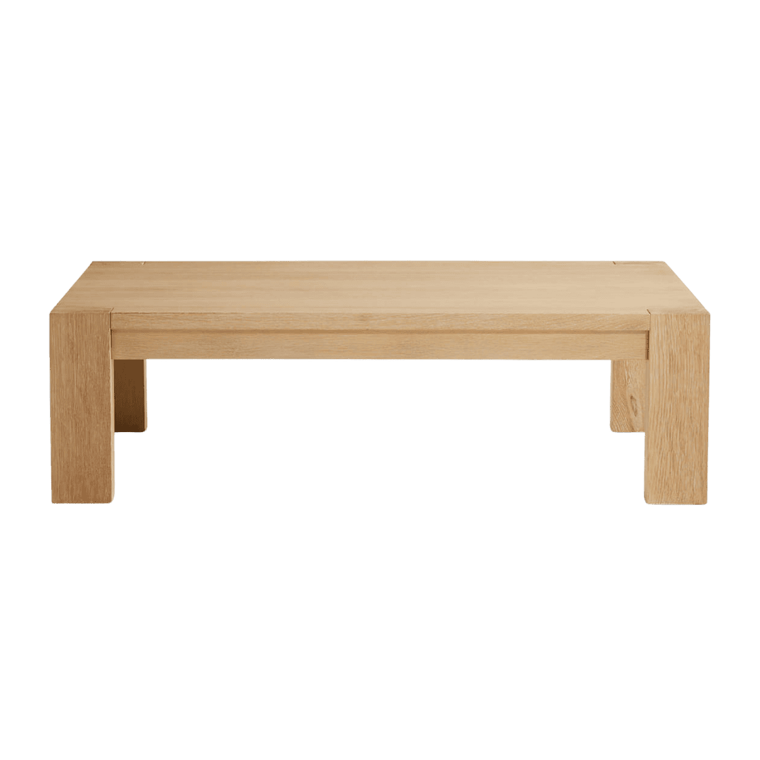 Light oak wooden coffee table with sturdy square legs and a wide top? (choose one)