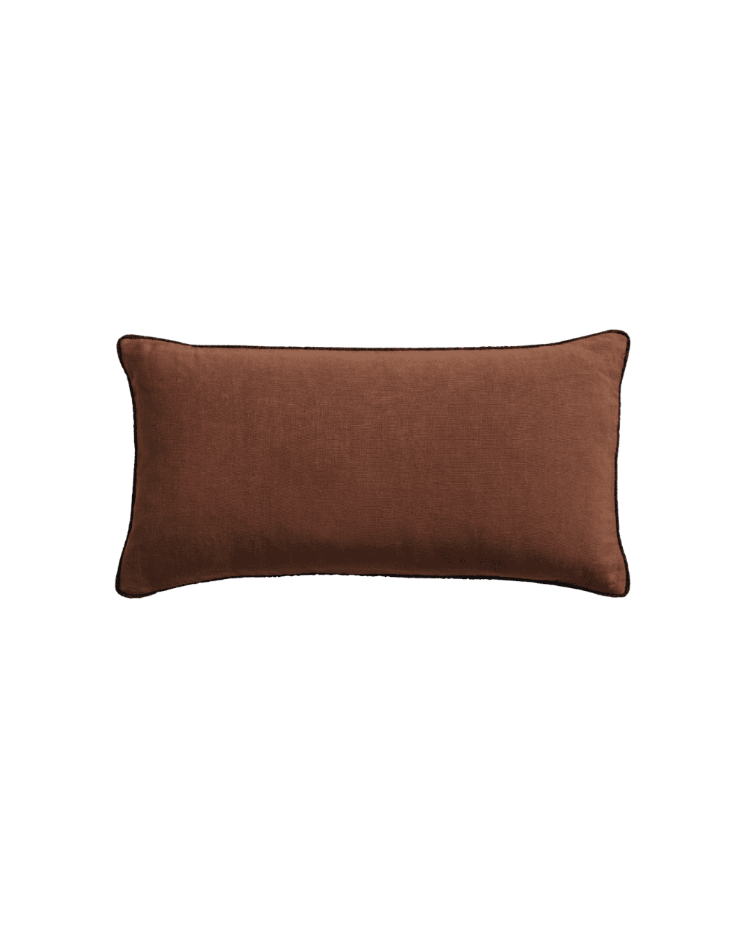 Brown rectangular throw pillow on a solid green background, decorative cushion.