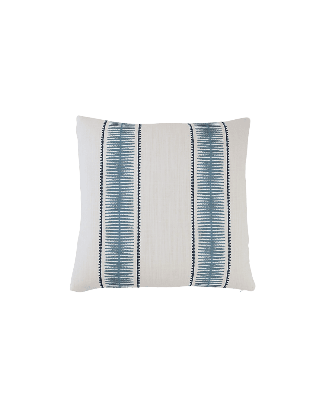 Cream pillow with vertical navy-blue striped pattern on beige fabric for home decor.