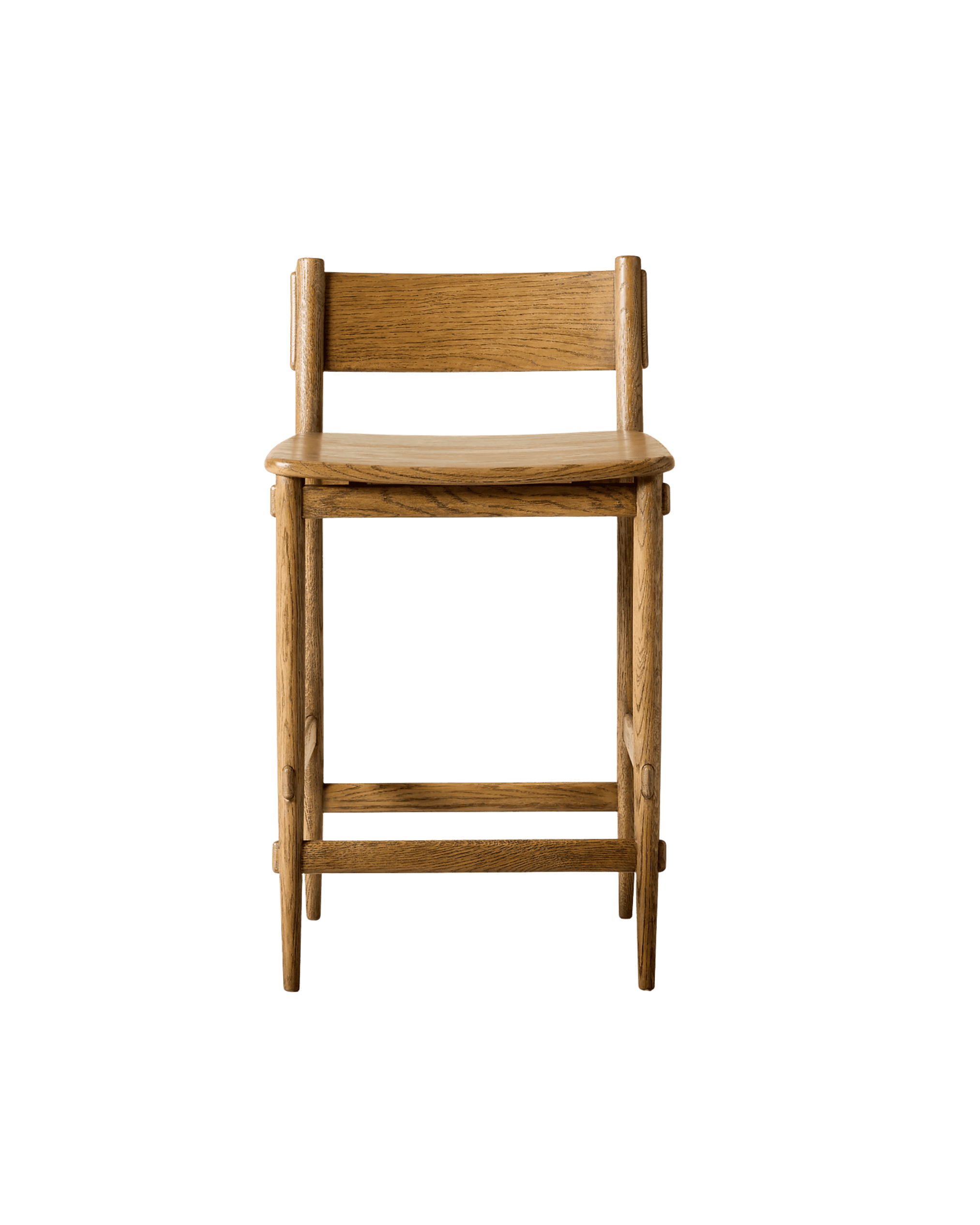 Wooden chair photographed against a black background, shown from the front and center.