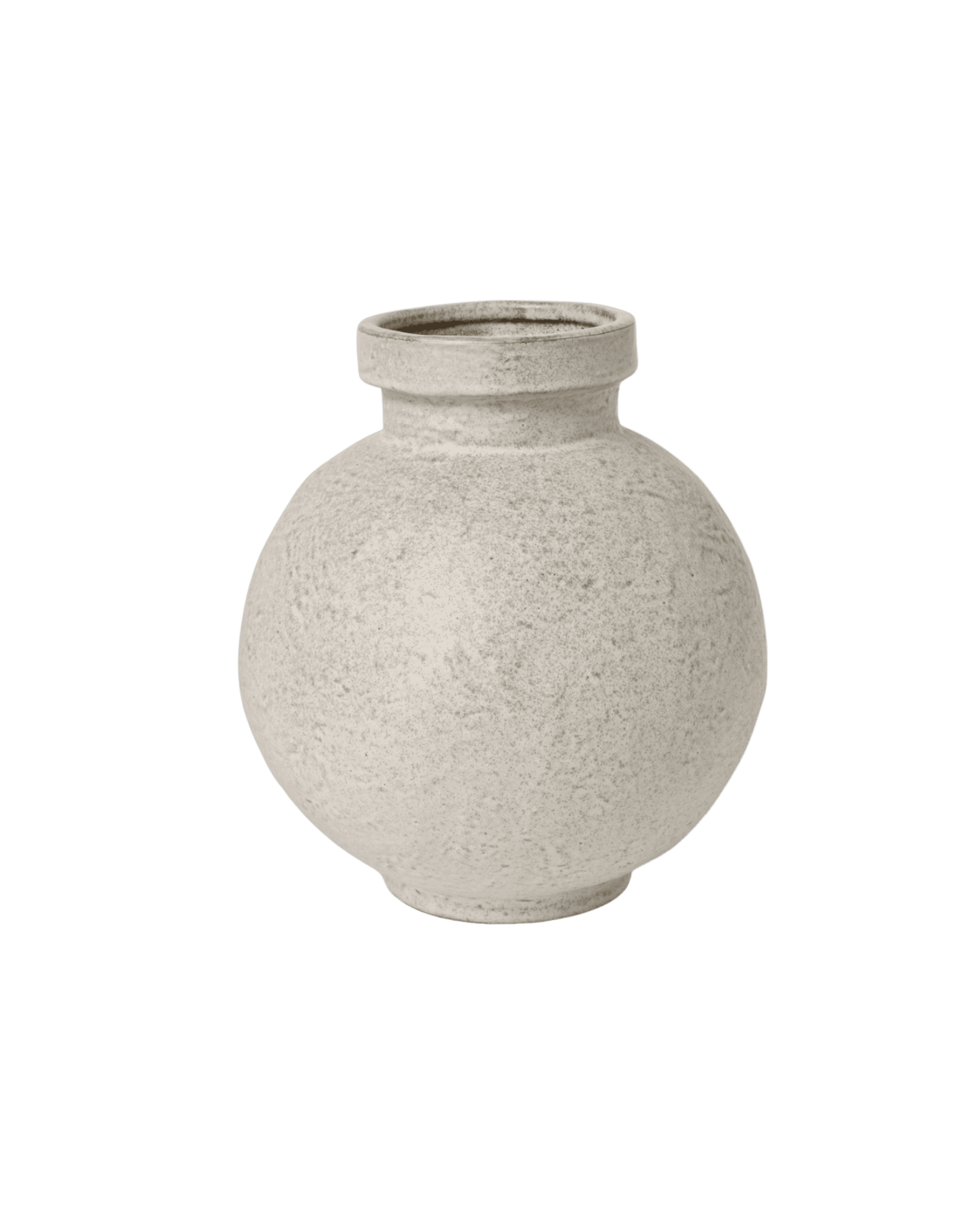 White, textured ceramic vase with a narrow neck against a black background.