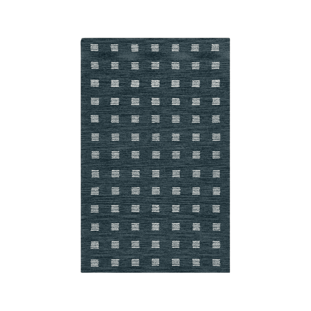 navy blue rug with squares